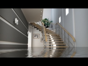 Water at the bottom of the stairs